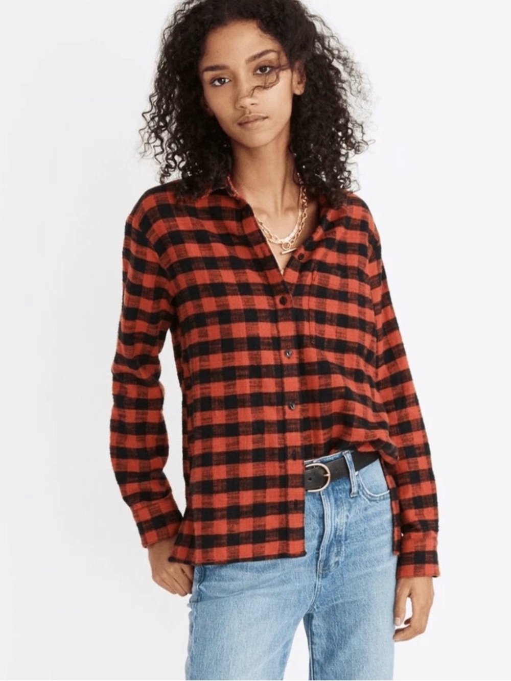 Madewell Red and Black Plaid Button-Down Shirt